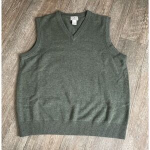 L.L. Bean 100% Lambswool Knit V Neck Sweater Vest Green Mens Large